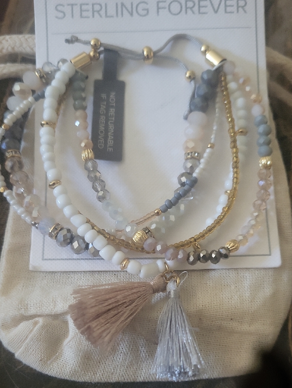 Silver Forever 5 Beautiful Beaded Tassels Adjustabke Bagged New - Picture 4 of 7